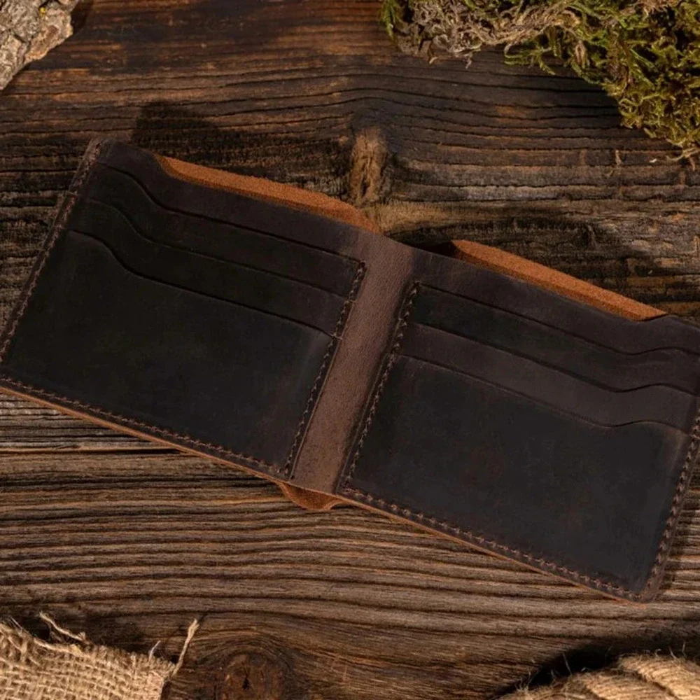 American Leather Goods Dark Brown Genuine Leather Bifold Wallet 6 Card Slots